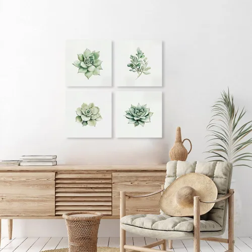 Miniatura 6 de Kunstorner Juego de 4 suculentas para decoración de pared de baño, juego de 4 imágenes suculentas para baño, acuarela, hojas verdes, estampado