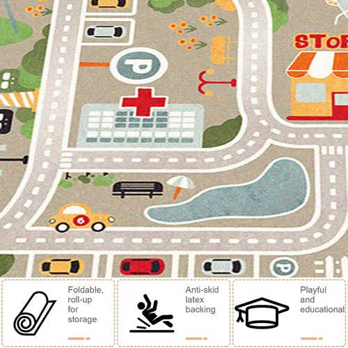 Miniatura 3 de Alfombra de juegos para niños, alfombra de juego para autos de juguete y trenes, alfombra de área de juegos con respaldo de goma, alfombra