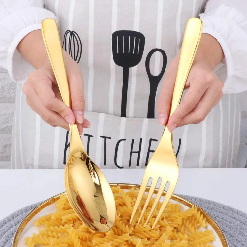 Miniatura 2 de Buyer Star Utensilios para servir ensaladas, acero inoxidable de 10 pulgadas de mango largo, para bufé, fiesta, catering, cucharas