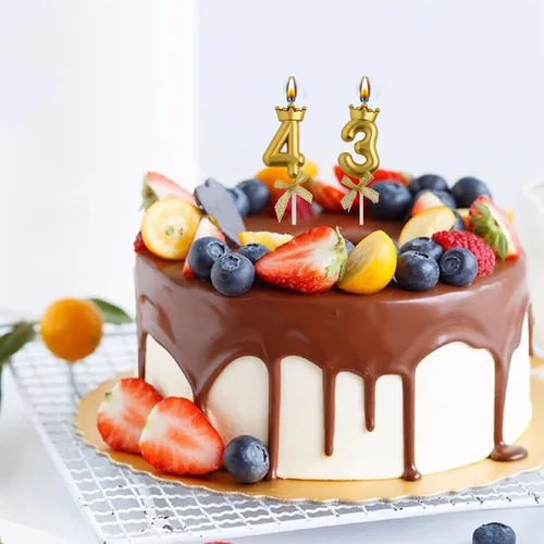 Miniatura 5 de Velas de cumpleaños número 34 y 43, velas doradas para pastel de 43 y 34 años, decoraciones de fiesta de cumpleaños, regalos para mujeres y hombres