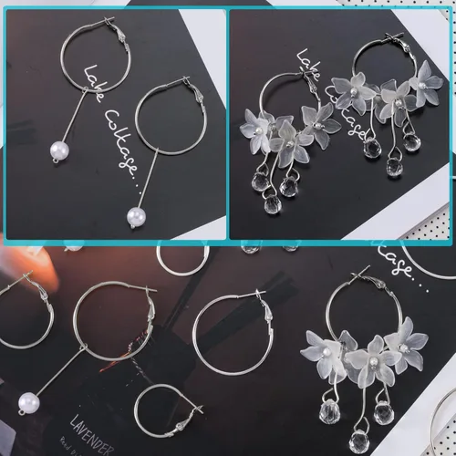 Miniatura 3 de PAGOW 96 aros de aretes para hacer joyas, aretes redondos de aleación hipoalergénica, aretes de plata abiertos, accesorios de arte para manualidades