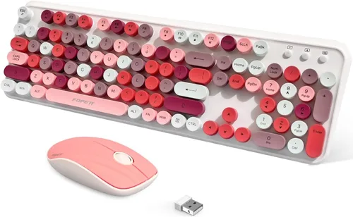 Miniatura 21 de FOPETT - Juego de teclado y mouse inalámbricos de 2.4 GHz con botón de interruptor, teclado de tamaño completo, compatible con V2030 Azul Colorido