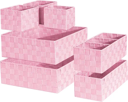 Miniatura 11 de Organizador de cajones, cestas de cubo para estantes de almacenamiento, canasta tejida pequeña hecha a mano, contenedores de almacenamiento poco