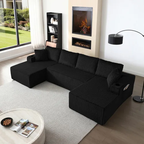 Miniatura 9 de Sofá cama modular de 124 pulgadas, sofá de nube sin hueso para sala de estar, sofá de 5 asientos en forma de U con 2 bolsillos de almacenamiento y 2