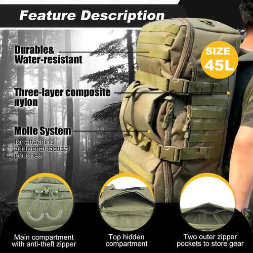 Miniatura 5 de Mochila militar 3 en 1 bolsa de viaje para gimnasio de fin de semana, despliegue de entrenamiento de viaje, Verde, Bolsa de gimnasio 3 en 1