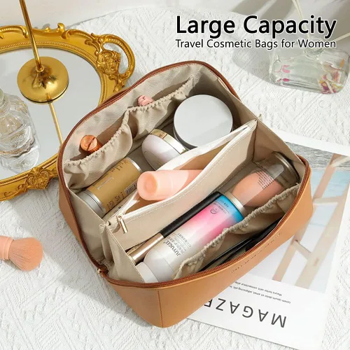Miniatura 2 de Niumike Bolsas de cosméticos de viaje de gran capacidad para mujer, de piel sintética, pequeña, bonita, bolsa de maquillaje, bolsas de maquillaje