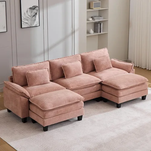 Miniatura 75 de Oprisen Sofá Seccional Modular, Cómodo Cloud Couch Sofá Seccional, Sofá Cama de Chenilla con Asiento Profundo con Almohadas Decorativas para Sala