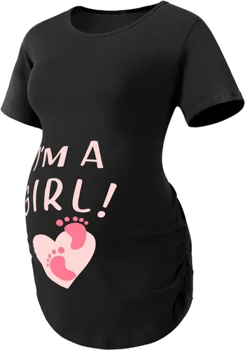 Camisas de maternidad de manga corta para mujer, camisetas de maternidad divertidas para embarazo, con laterales fruncidos, camisa casual