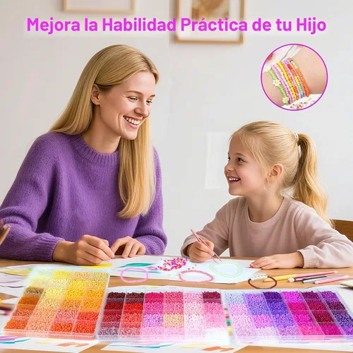 Miniatura 6 de Redtwo Kit de 45000 cuentas de cristal de 0.118 pulgadas, 7 cajas de 144 colores para pulseras, kit de pulsera de amistad con dijes y letras