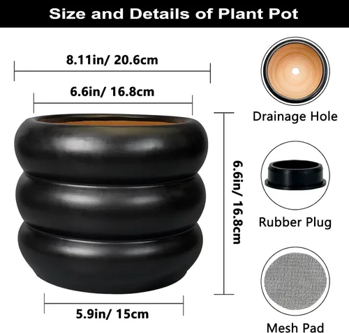 Miniatura 3 de Maceta de cerámica SQOWL para plantas de 8 pulgadas - Maceta de interior con orificio de drenaje para plantas de exterior, maceta floral moderna