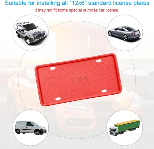 Miniatura 6 de YALOK Marco de matrícula de silicona con agujeros de drenaje, soporte universal para matrícula de coche de EE. UU. Accesorios para coche resistentes