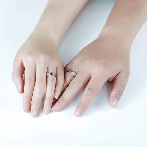 Miniatura 2 de XAHH - Anillos de sol y luna con estrella, para parejas, 2 piezas de acero inoxidable, color plateado, de compromiso, boda