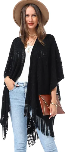Miniatura 33 de Soul Young - Chal de punto para mujer, poncho con flecos y capa