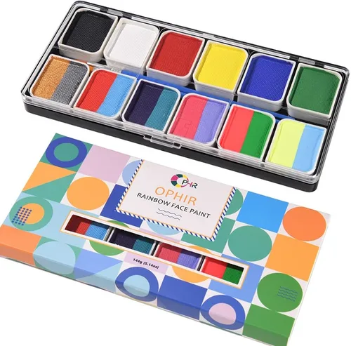 OPHIR Kit de pintura facial profesional, kit de pintura facial para pastel dividido, pintura facial para niños arcoíris, 6 unicolores y 6 grupos de