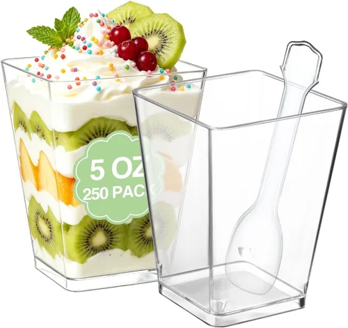Miniatura 13 de SHOPDAY Vasos de postre de plástico de 5 onzas, paquete de 50 tazas pequeñas de parfait cuadrado transparente con cucharas, mini vasos de plástico