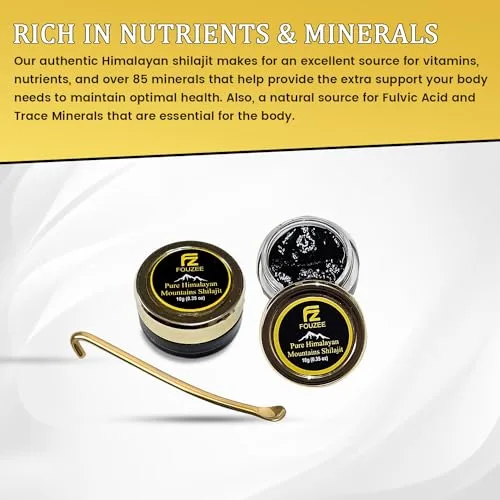 Miniatura 3 de FOUZEE Shilajit Pure Himalayan Mountains - 77% + consistencia dura auténtica de ácido fúlvico, fuente natural de ácido fúlvico, más de 85 minerales