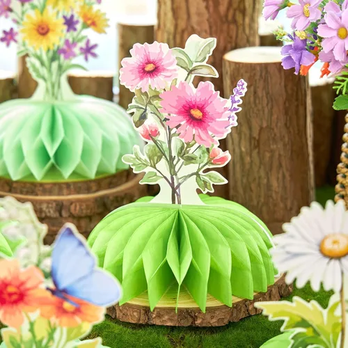 Miniatura 7 de 12Pcs Green Butterfly Flower Honeycomb Table Centerpieces–Reusable Easy Assembly Garden Table Decor for Women, Spring Theme, Birthday, Summer