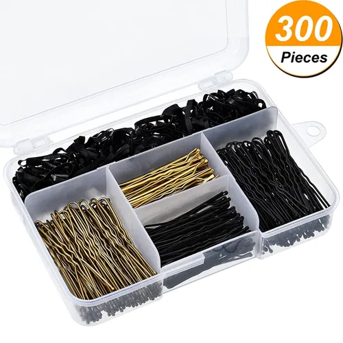 Miniatura 2 de Hicarer Juego de 300 horquillas para el cabello, incluye 100 pasadores Bobby, 100 pines en U y 100 bandas de goma con caja de almacenamiento