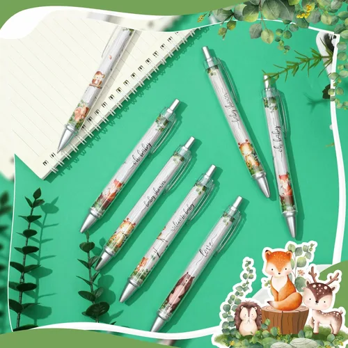 Miniatura 3 de Chuangdi 24 bolígrafos retráctiles de animales del bosque, para baby shower, bolígrafos retráctiles a granel, tinta negra con regalos