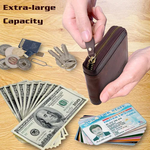 Miniatura 3 de Admetus Billeteras con bloqueo RFID para hombre, billetera de cuero con cremallera para hombres con tarjetero RFID plegable