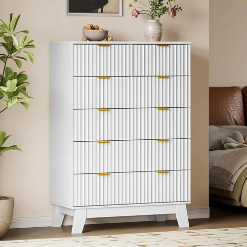 Miniatura 45 de BORNOON Cómoda alta de 46" para dormitorio, cómoda de 6 cajones acanalados, cómoda moderna de madera con almacenamiento profundo, correderas