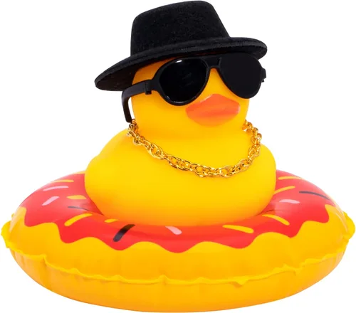 Miniatura 10 de wonuu Pato de Goma para Automóvil, Decoración de Pato Amarillo para Tablero con Sombrero de Sol, Anillo de Natación, Collar, Gafas de Sol