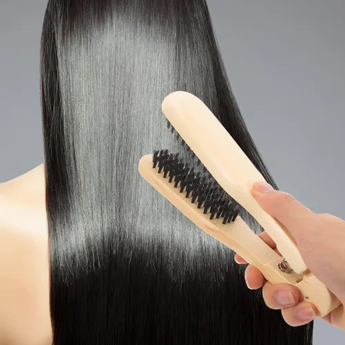 Miniatura 7 de Healifty Peine alisador de pelo de madera de 8.66 pulgadas, diseño de doble cepillo, alisador de pelo antiestático para un peinado suave