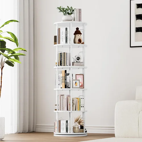 Miniatura 11 de Estantería giratoria de 5 niveles de altura, torre giratoria de 360°, organizador de estante redondo giratorio vertical para espacios pequeños, Negro