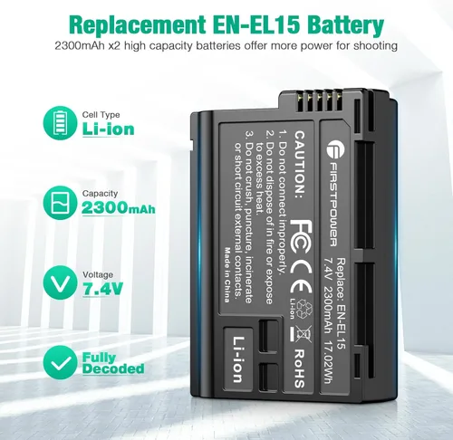Miniatura 2 de FirstPower EN-EL15/EN-EL15a/EN-EL15b Batería compatible con Nikon Z5 Z6 Z6II Z7II D750 D850 D500 D7000 D7500 D7100 D7200 D600 D610 D800 D800 D800 10