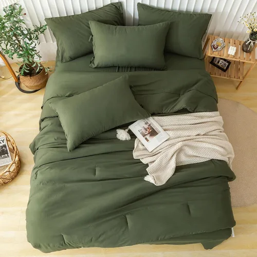Miniatura 4 de COTTEBED Juego de ropa de cama ultrasuave tamaño Queen con edredón y sábanas - Uso para todas las estaciones, 7 piezas en una bolsa, juego de Verde