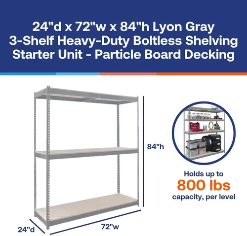 Miniatura 3 de Shelving Inc. 24 pulgadas de profundidad x 72 pulgadas de ancho x 84 pulgadas de alto - Estantería gris resistente sin pernos de 3 estantes