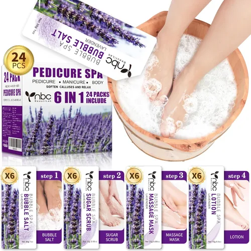 Miniatura 14 de Juego de spa de pedicura para pies, kit de pedicura para el hogar con sal de baño, loción hidratante de crema exfoliante para pies, cuidado de pies