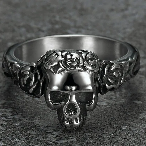 Miniatura 3 de Jude Jewelers Anillo de calavera gótica de acero inoxidable para Halloween, ciclismo, fiesta, cóctel, vampiro, roca, hiphop, vikingo, Metal