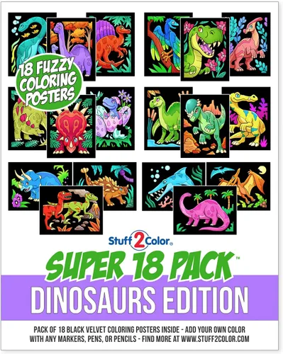 Miniatura 3 de Paquete de 18 pósteres de terciopelo mullido para colorear (edición de dinosaurios), artes y manualidades para niños y niñas, ideal para después
