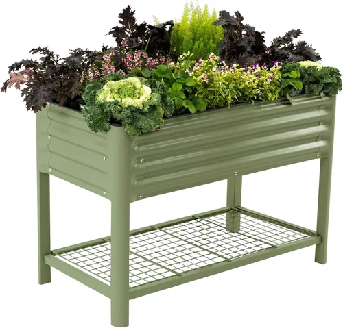 Miniatura 10 de Cama de jardín elevada rodante - Serie V, camas de jardín de 2' x 4' con patas y estante de almacenamiento para patio y porche, capacidad