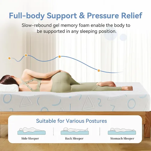 Miniatura 4 de Colchón individual de 5 pulgadas para niños, colchón de espuma viscoelástica de gel para un sueño fresco, firmeza media para aliviar la presión, sin