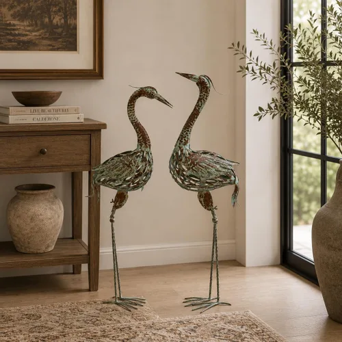 Miniatura 3 de Deco 79 Escultura decorativa de grúa de metal para jardín para interiores y exteriores, juego de 2 esculturas para exteriores de 40 pulgadas, 38