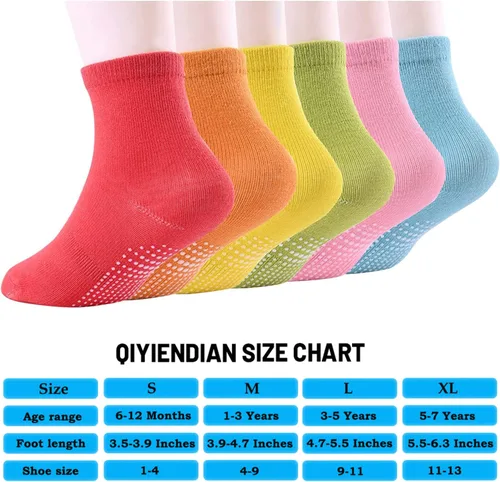 Miniatura 2 de 6 pares de calcetines antideslizantes acogedores y cálidos tipo crew con agarres para bebés, infantes, niños pequeños, niños y niñas