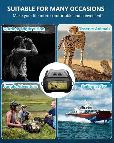 Miniatura 7 de Gafas de visión nocturna, prismáticos de visión nocturna infrarroja 4K para adultos, pantalla grande de 3 pulgadas, zoom digital 8X, luz IR