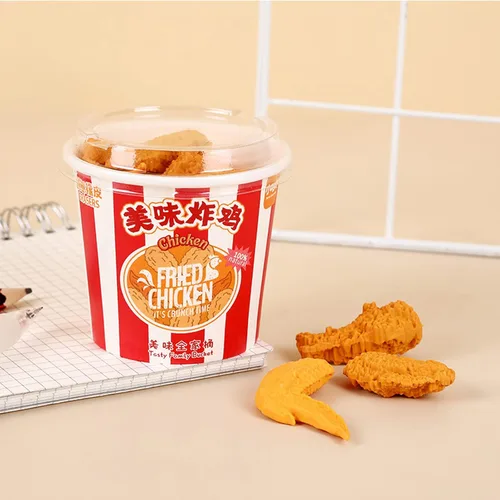 Miniatura 7 de Gomas de borrar de comida, paquete de 27 unidades, gomas de borrar de pollo frito, mascotas de escritorio para niños, lindos y divertidos