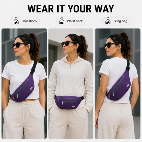 Miniatura 3 de Entchin Riñonera para mujeres y hombres, bolsa cruzada con 4 bolsillos con cremallera, bolsa de cintura ajustable, uno de los regalos esenciales
