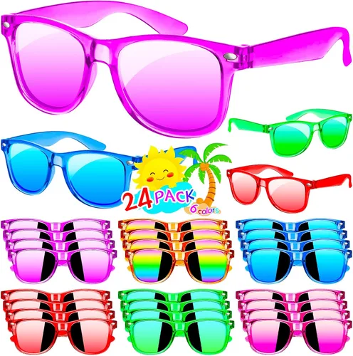 Miniatura 7 de Gafas de sol para niños a granel – Paquete de 16 recuerdos de fiesta de neón para niños y niñas de 3 a 8 años – Suministros para fiestas