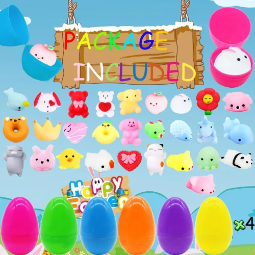 Miniatura 3 de 28 huevos de Pascua + 28 juguetes esponjosos Mochi, huevos sorpresa rellenos de mini animales esponjosos, juguetes para aliviar el estrés
