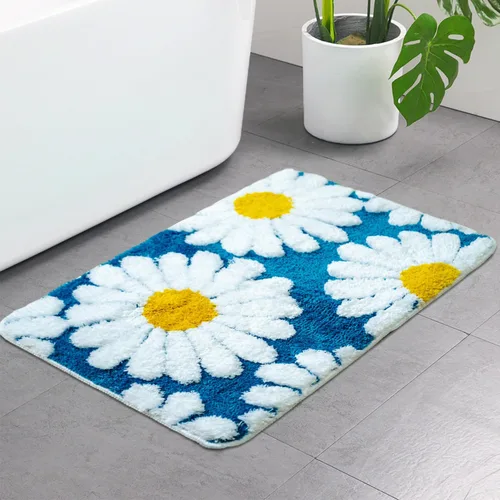 Miniatura 10 de Alfombra de baño de flores negras, alfombra de baño floral, bonita alfombra de baño de plantas, tapetes de baño de microfibra lavables para baño