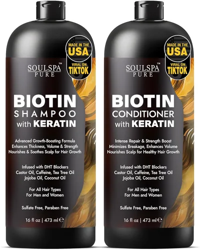 Miniatura 15 de Acondicionador de biotina con queratina – Fórmula de reparación intensa y refuerzo de fuerza – Nutre el cuero cabelludo para un crecimiento