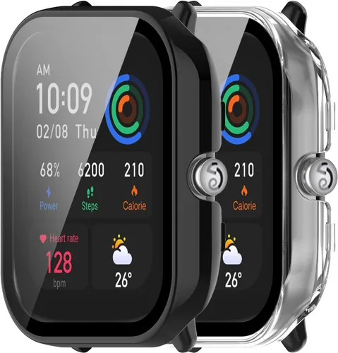 Miniatura 9 de Paquete de 2 protectores de pantalla compatibles con Amazfit GTS 4 Mini, pantalla de vidrio templado + fundas protectoras de policarbonato mate