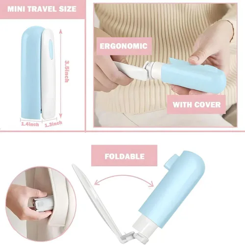 Miniatura 2 de Mini rodillo de pelusa de viaje con 300 hojas adhesivas, removedor de pelo de mascotas compacto y portátil con cubierta para ropa, viajes, pequeño