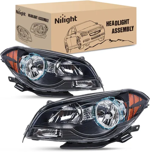 Nilight Conjunto de Faros Delanteros Compatible con Chevy Malibu 2008 2009 2010 2011 2012 de 4 Puertas Faro Halógeno de Fábrica Carcasa Negra