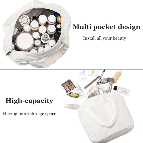 Miniatura 4 de CAMTOP Bolsa de maquillaje para mujeres y niñas, bolsas de cosméticos de viaje, neceser de viaje, bolsa con cremallera (beige)