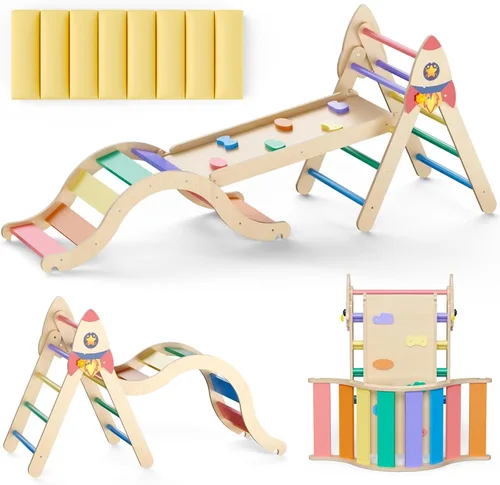 Conjunto de Triángulo Pikler con Cojín, Juguetes de Escalada 9 en 1 para Niños Pequeños de 1 a 3 Años en el Interior, Juguetes Montessori de